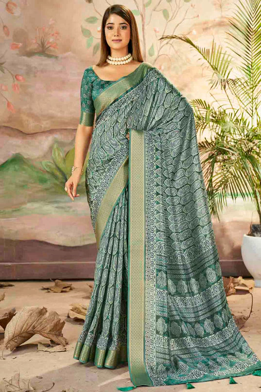 Green Colour Dola Silk Printed Saree VSSD1113709