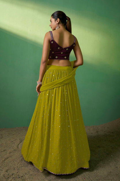 Green Colour Embroidery Georgette Lehenga Choli VSLD1080779