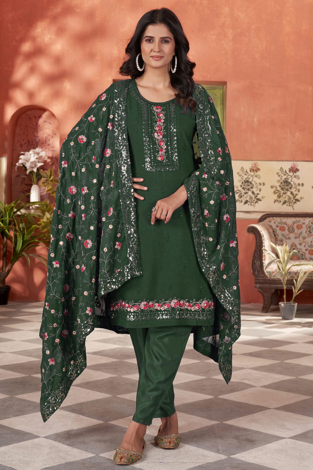 Green-Colour-Embroidery-Georgette-Stitched-Suit-VSSS1112506