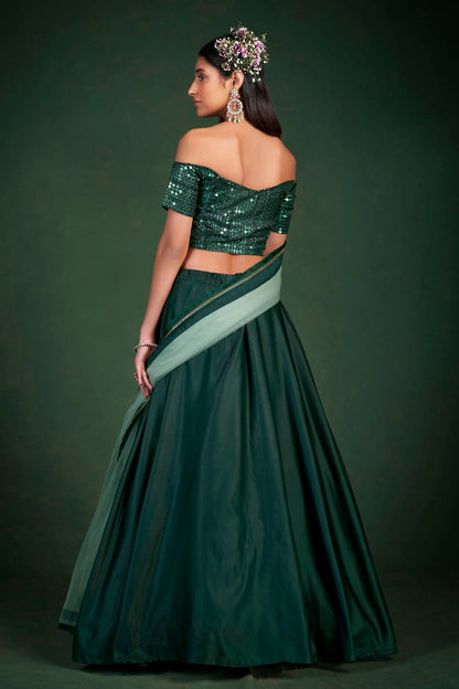 Green Colour Embroidery Taffeta Silk Lehenga Choli VSLD1080796