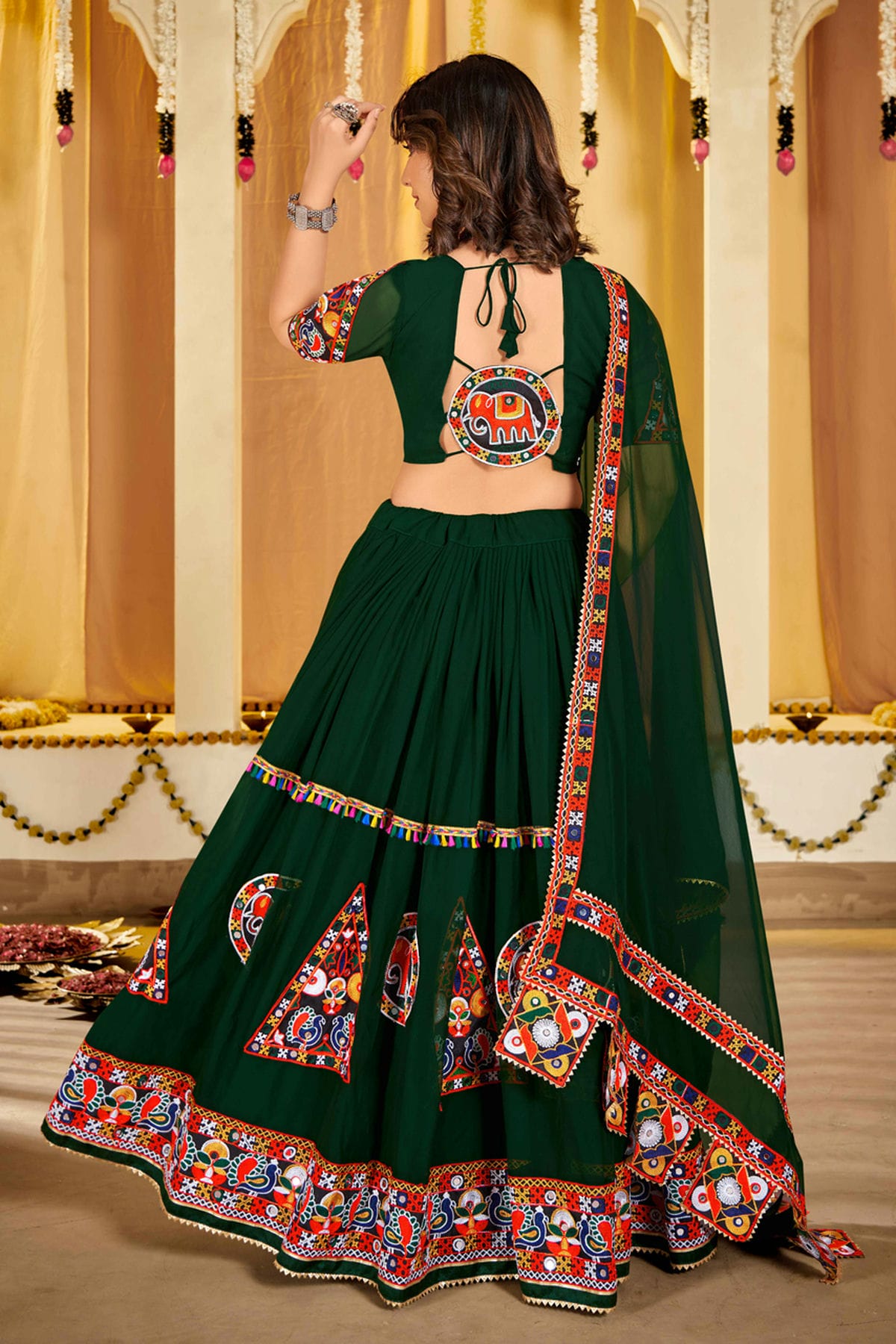 Green Colour Embroidery Work Georgette Navratri Lehenga VSLD1170015