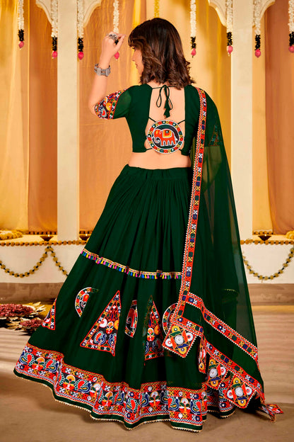 Green Colour Embroidery Work Georgette Navratri Lehenga VSLD1170015