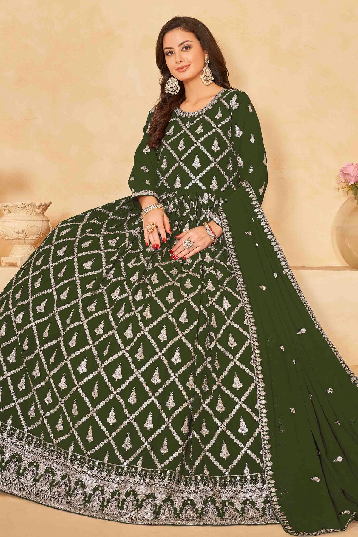 Green Colour Faux Georgette Anarkali Suit VSSM1050725