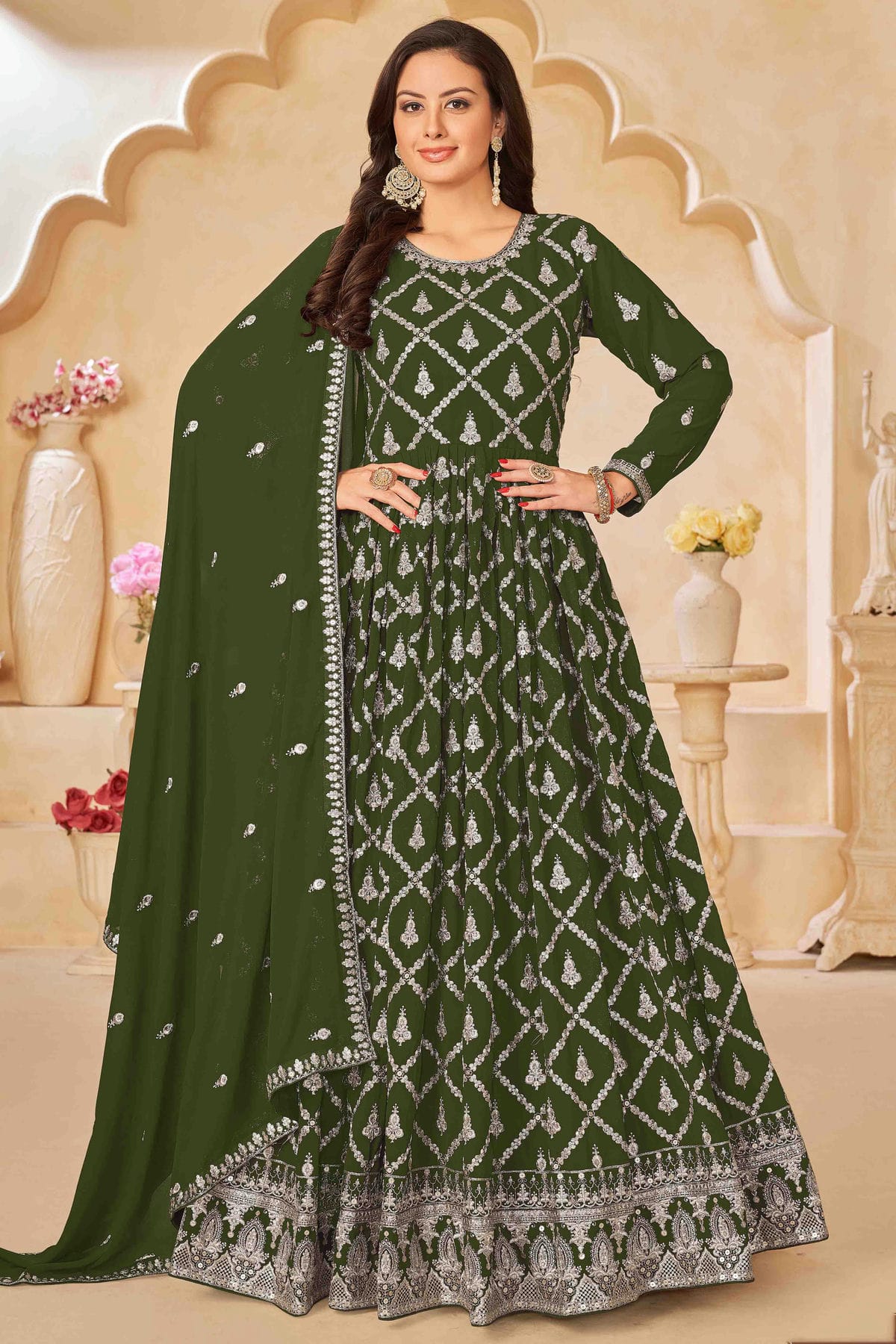 Green Colour Faux Georgette Anarkali Suit VSSM1050725