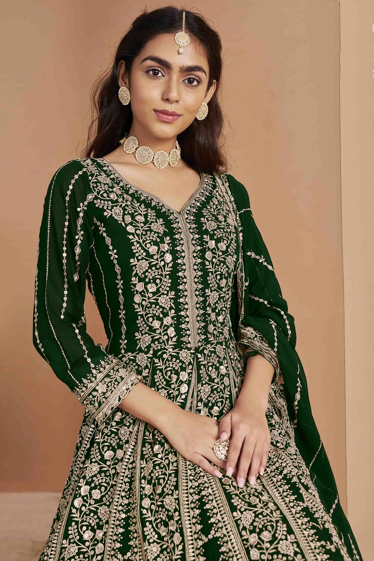 Green Colour Faux Georgette Anarkali Suit VSSM1050735