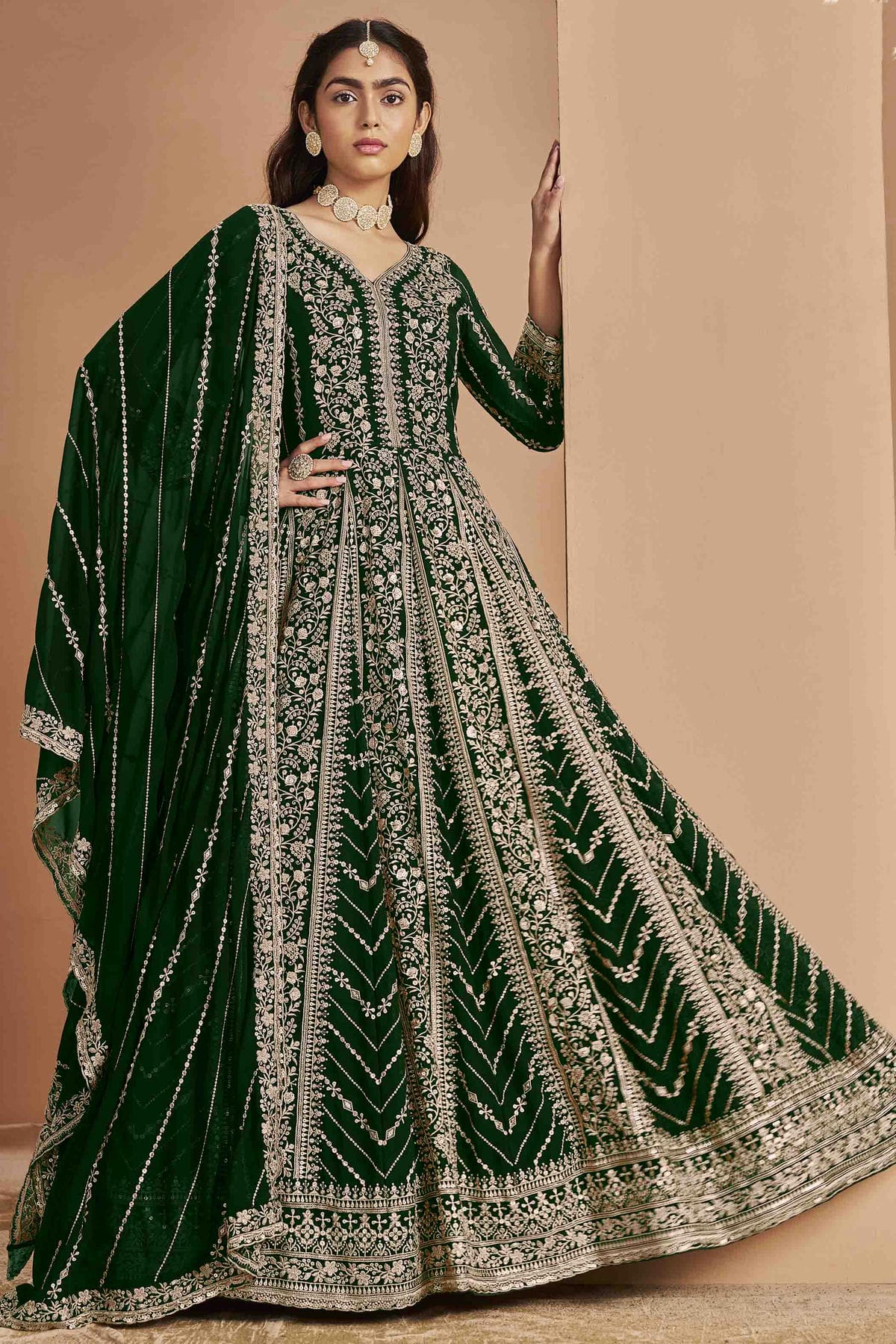 Green Colour Faux Georgette Anarkali Suit VSSM1050735