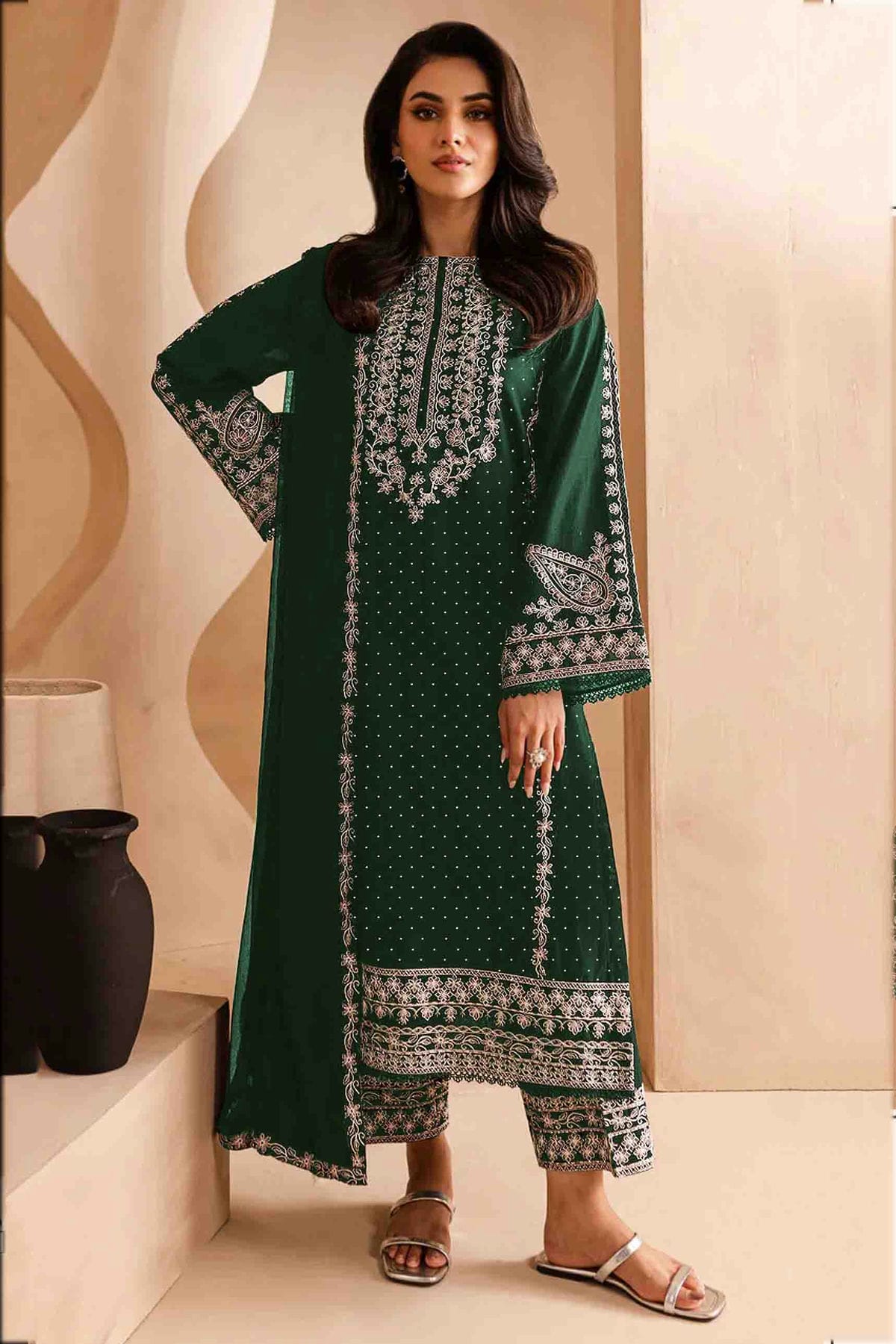 Green Colour Faux Georgette Pakistani Suit VSSM1140811