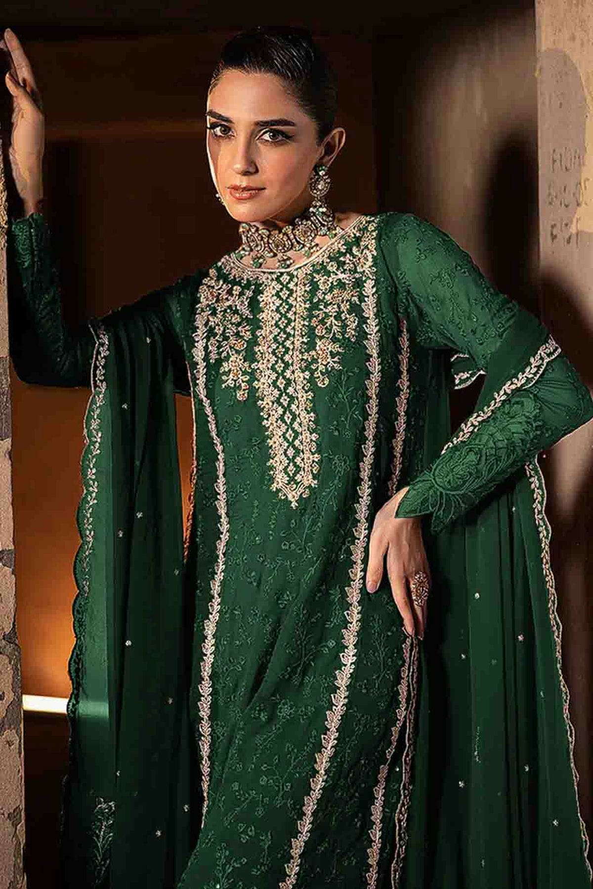 Green Colour Faux Georgette Pakistani Suit VSSM1140894
