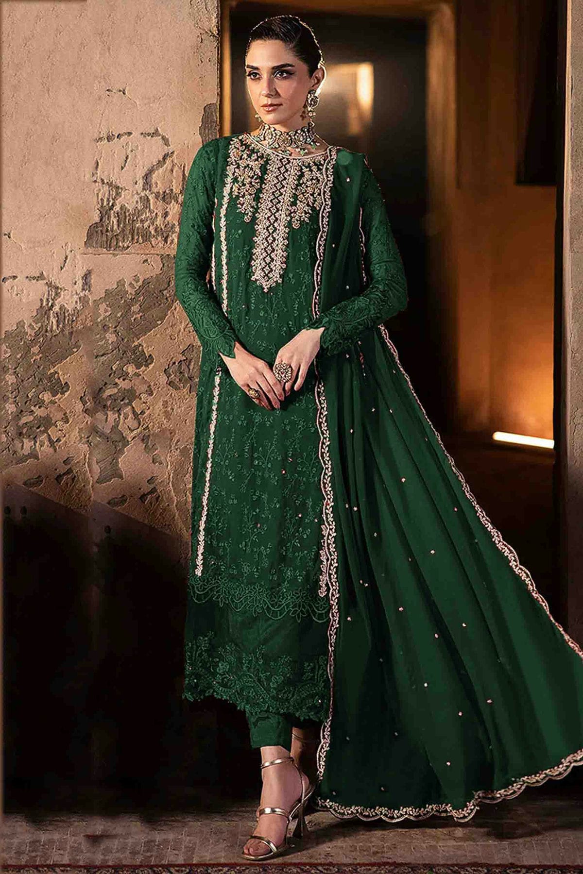 Green Colour Faux Georgette Pakistani Suit VSSM1140894