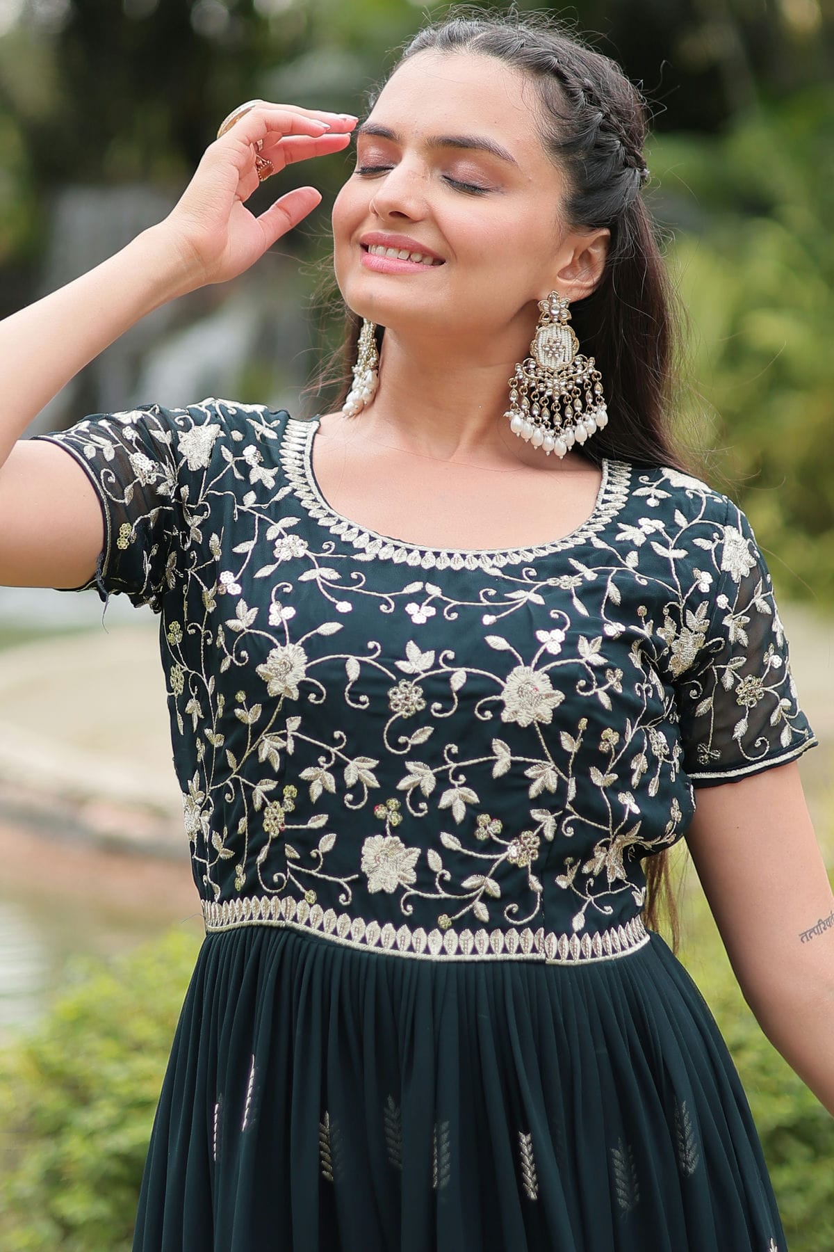 Green Colour Faux Georgette Stitched Gown VSGW1112334