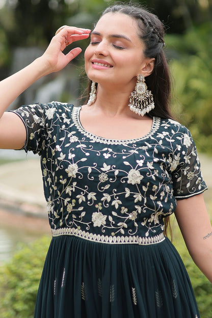 Green Colour Faux Georgette Stitched Gown VSGW1112334