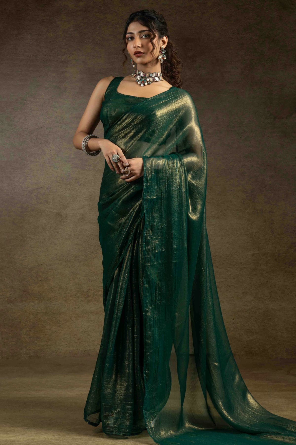 Green Colour Fendi Satin Ready To Wear Saree VSSD1122010