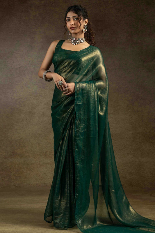 Green Colour Fendi Satin Ready To Wear Saree VSSD1122010