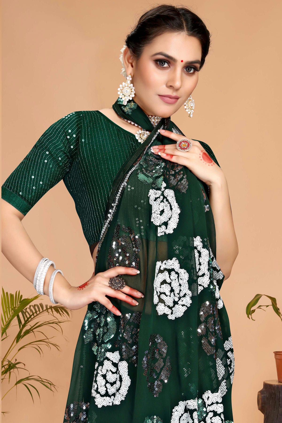 Green Colour Georgette Designer Saree