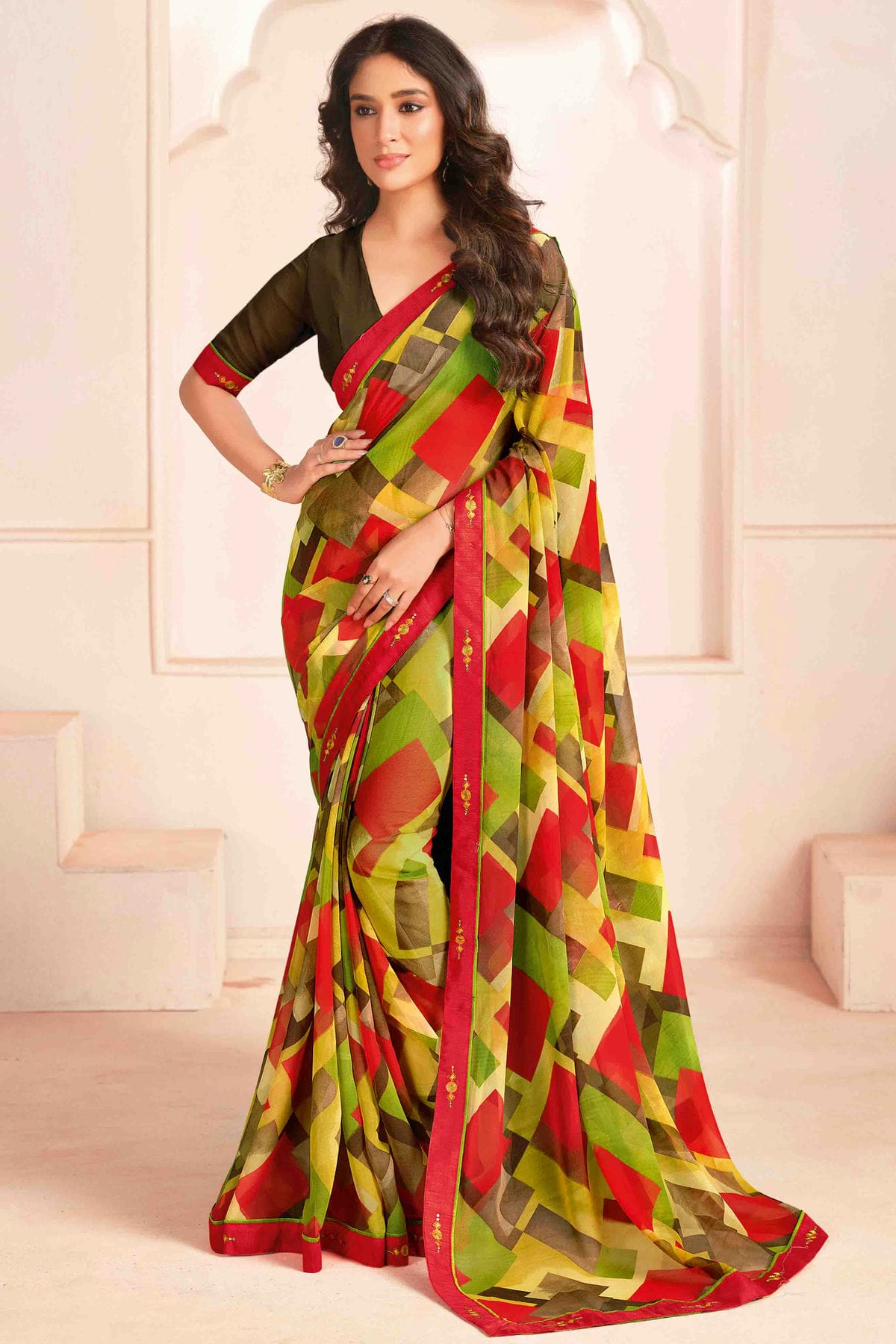 Green Colour Georgette Digital Printed Printed Saree VSSD1113601