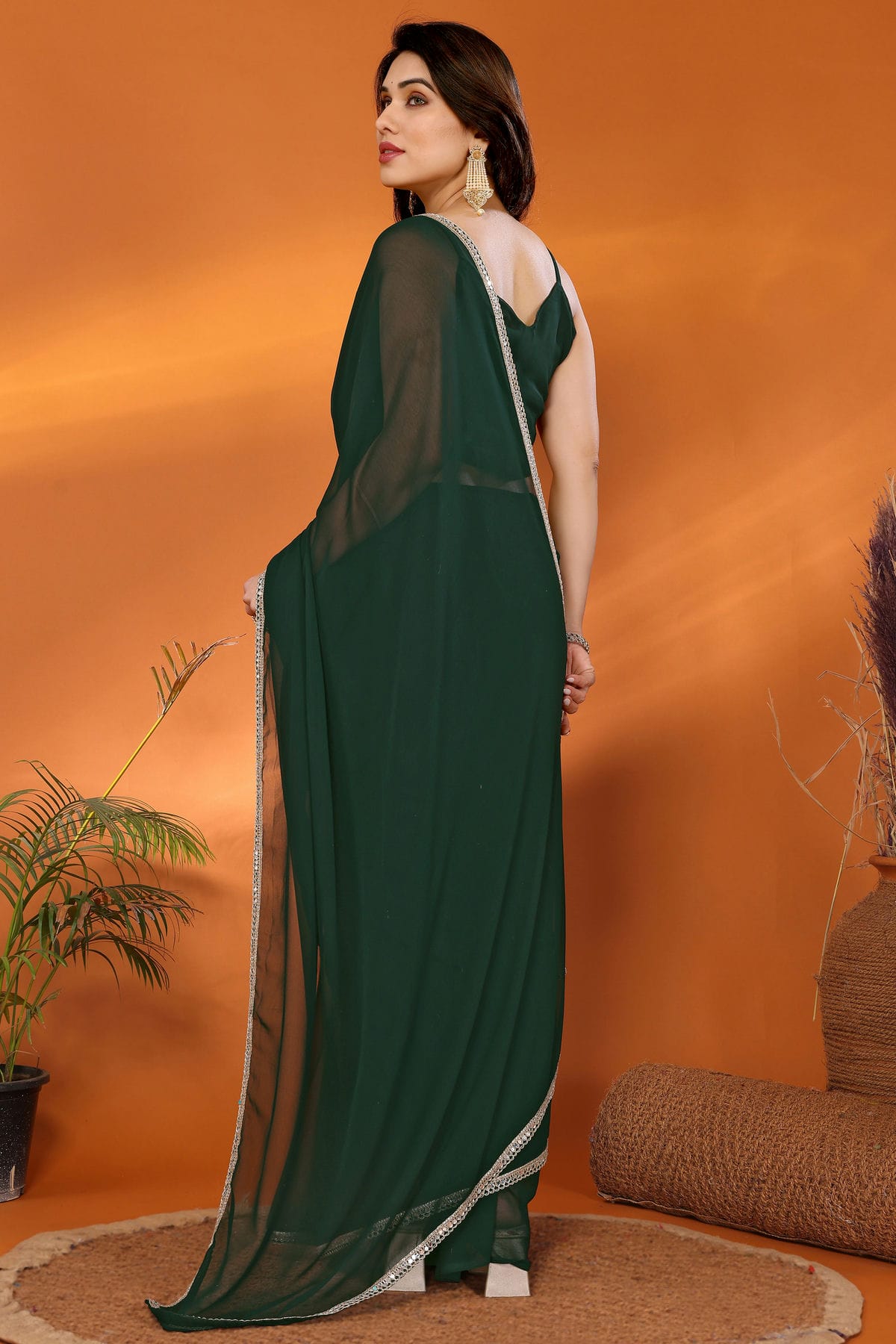 Green Colour Georgette Mirror Work Saree VSSD1180224