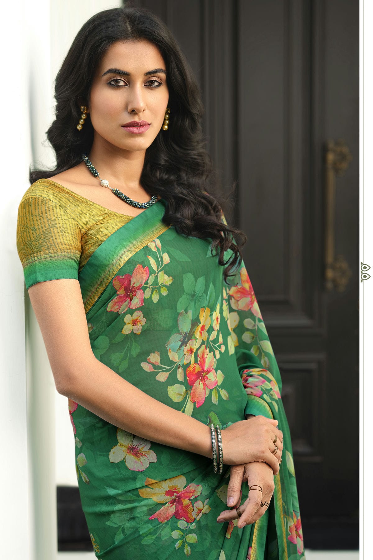 Green Colour Georgette Printed Saree VSSD1180046