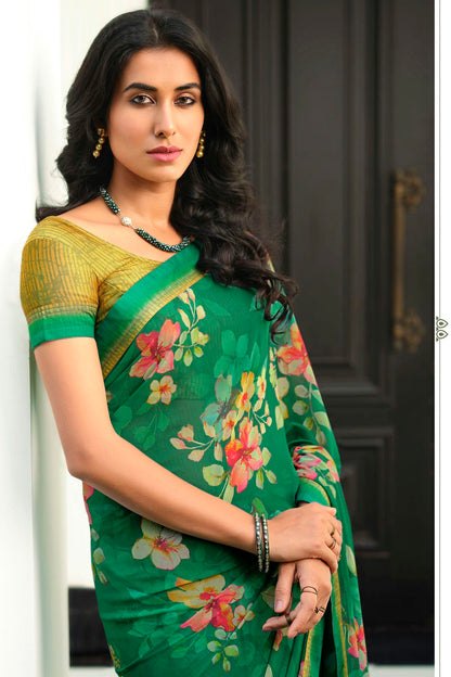 Green Colour Georgette Printed Saree VSSD1180046