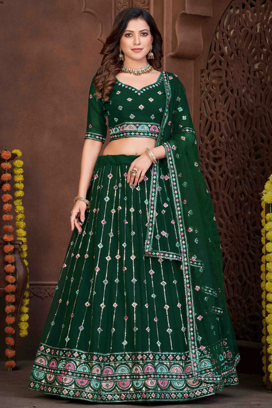 Green Colour Georgette Semi Stitched Lehenga Choli VSLC1170046