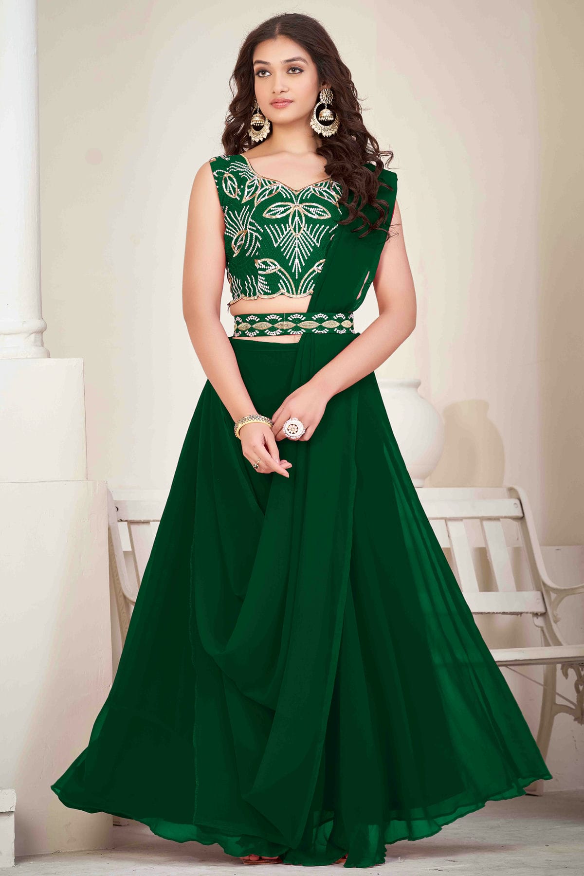 Green Colour Georgette Semi Stitched Lehenga Choli VSLC1170052