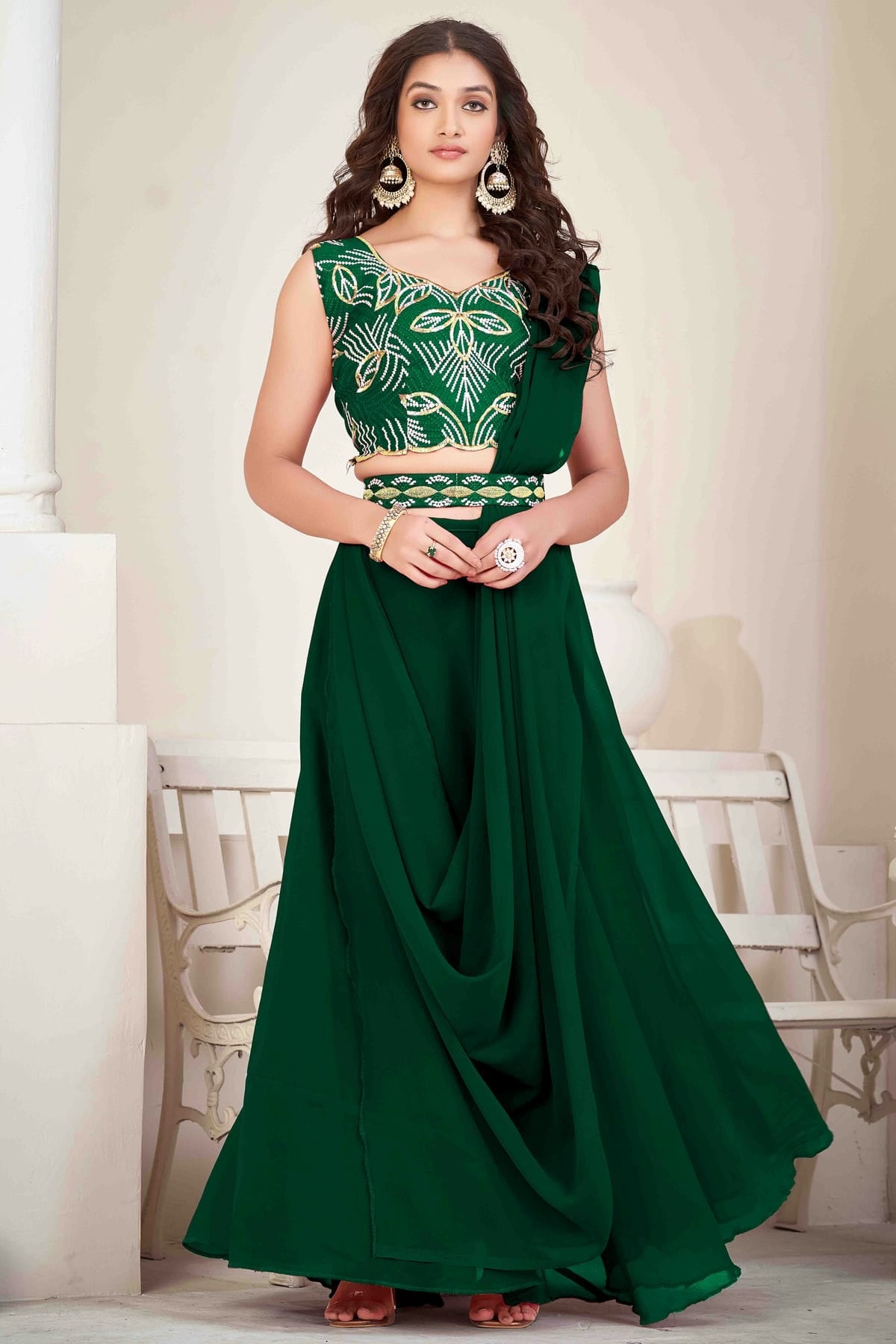 Green Colour Georgette Semi Stitched Lehenga Choli VSLC1170052