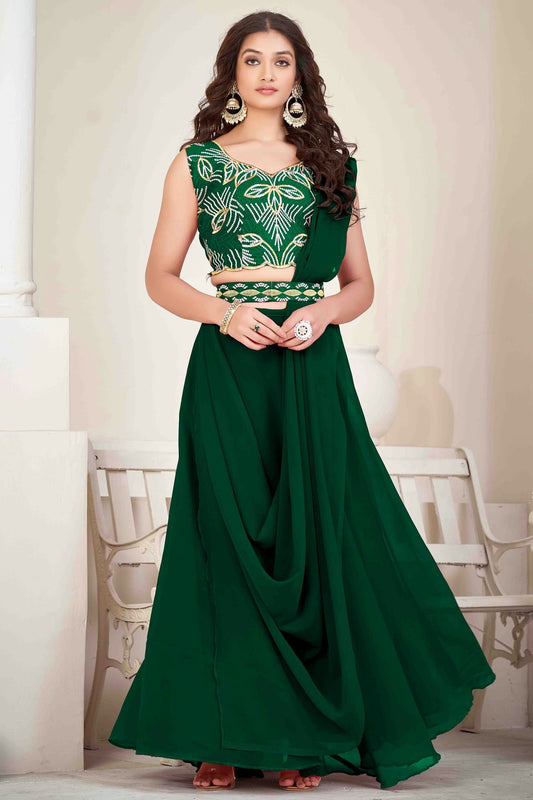 Green Colour Georgette Semi Stitched Lehenga Choli VSLC1170052