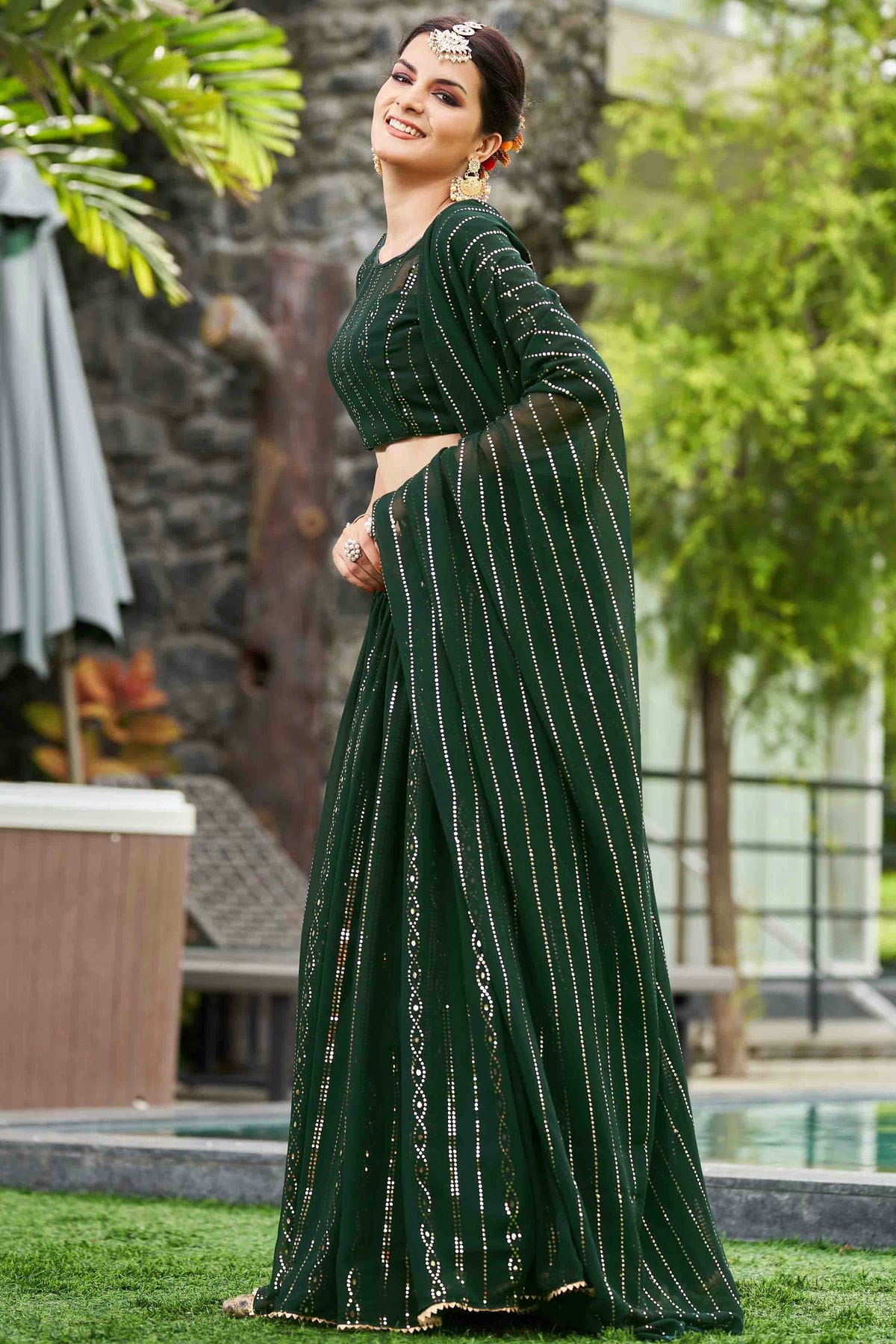 Green Colour Georgette Semi Stitched Lehenga Choli VSLC1170061