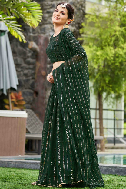 Green Colour Georgette Semi Stitched Lehenga Choli VSLC1170061