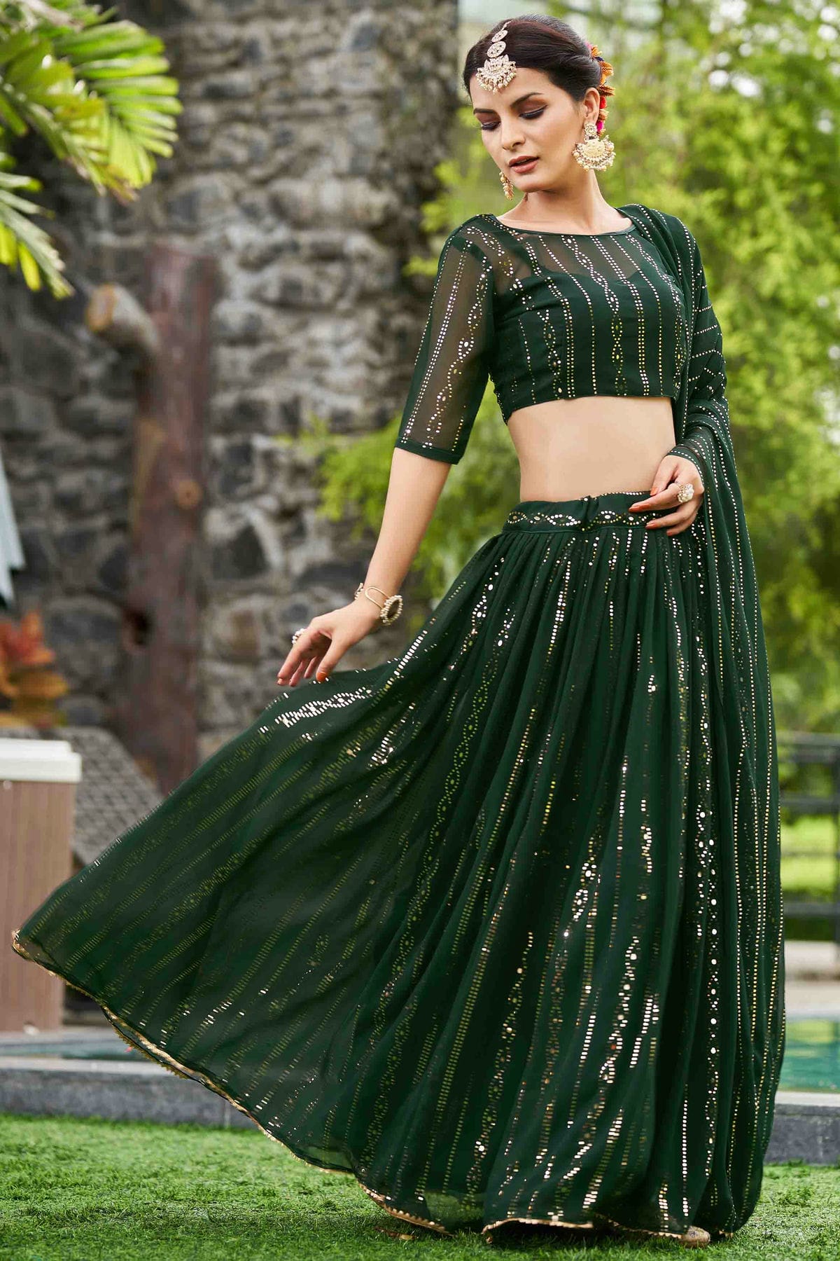 Green Colour Georgette Semi Stitched Lehenga Choli VSLC1170061