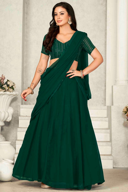 Green Colour Georgette Semi Stitched Lehenga Choli VSLC1170072