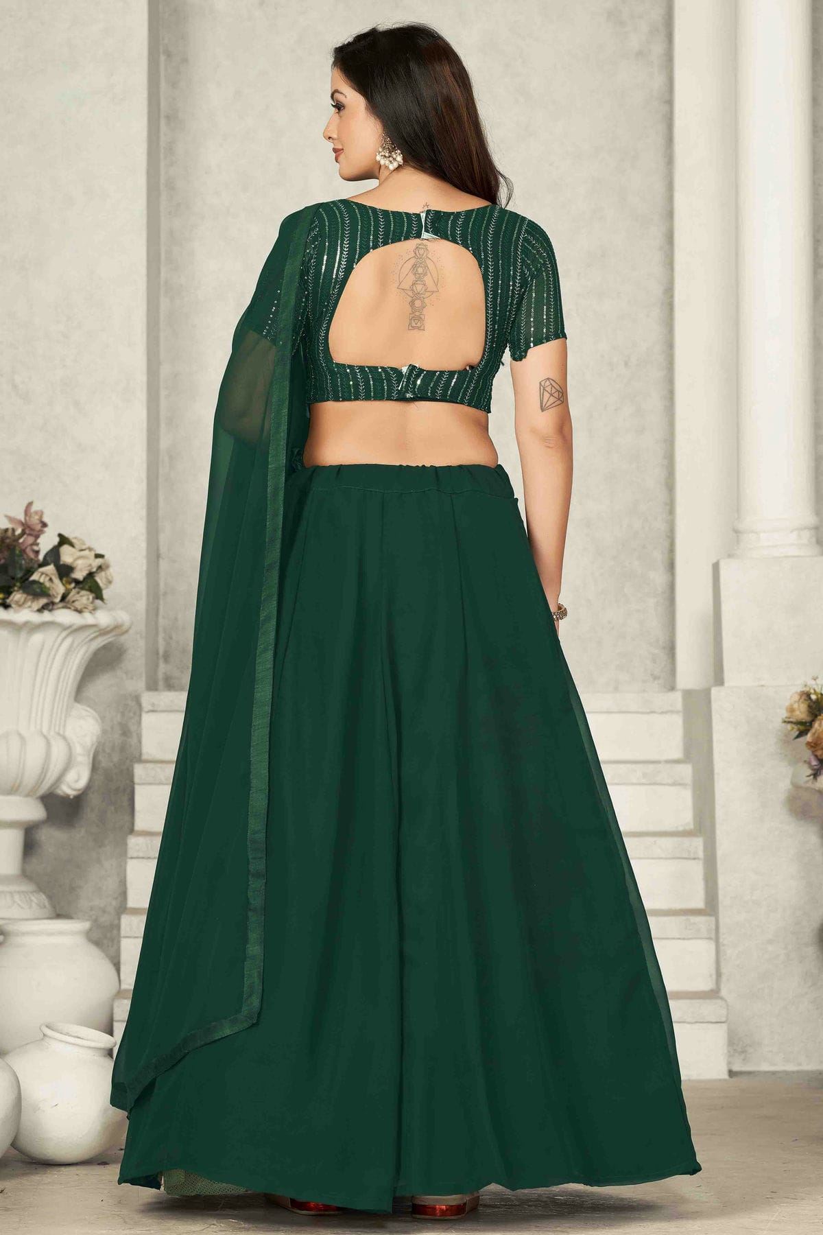 Green Colour Georgette Semi Stitched Lehenga Choli VSLC1170072