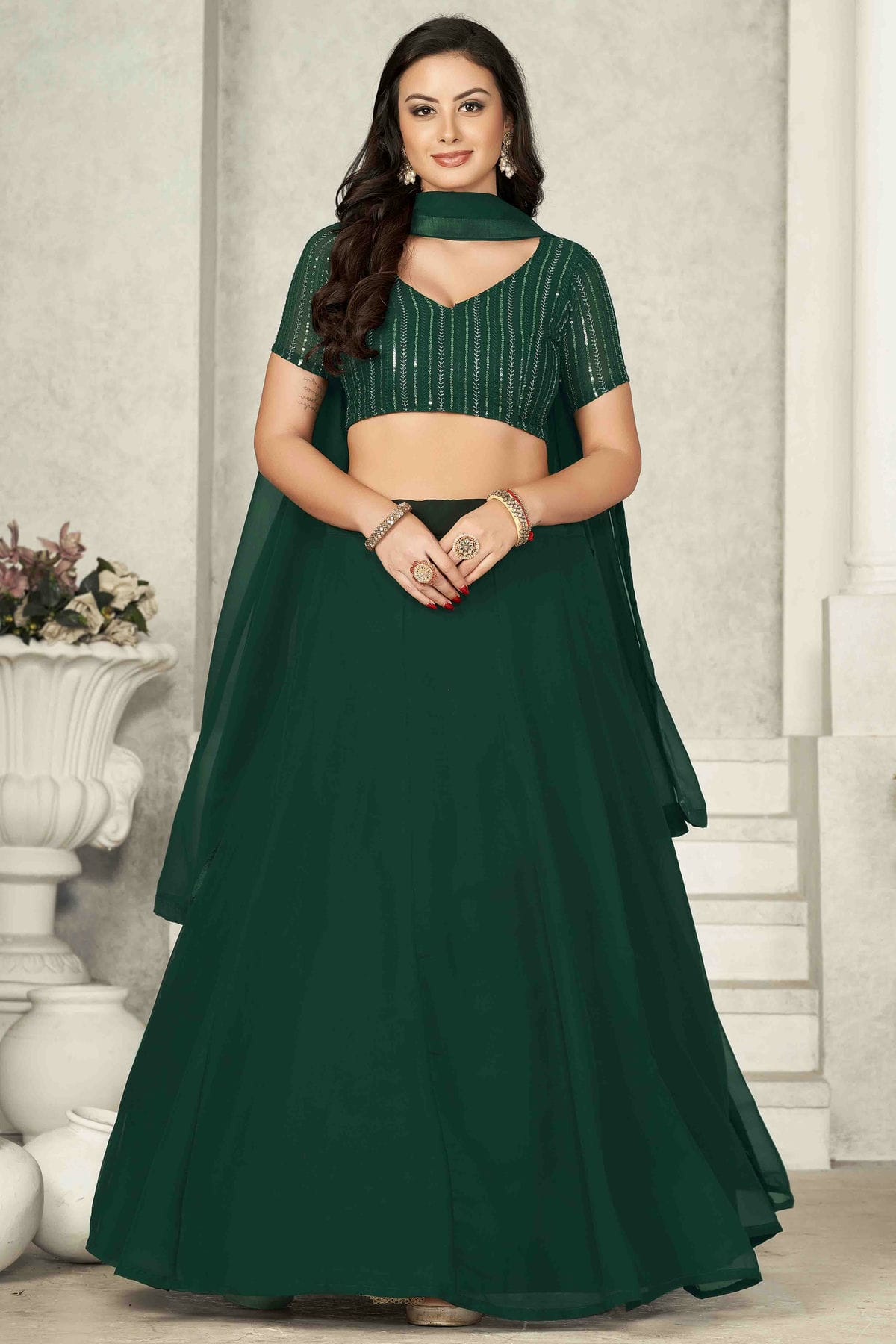 Green Colour Georgette Semi Stitched Lehenga Choli VSLC1170072