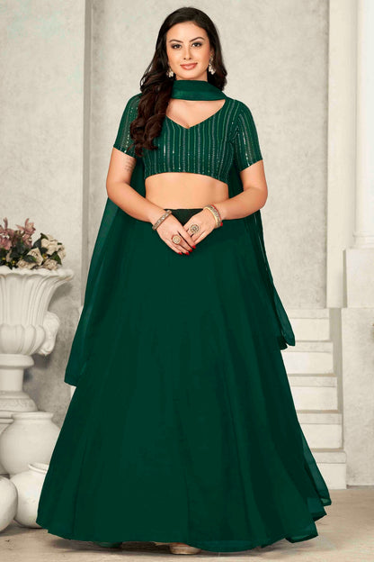 Green Colour Georgette Semi Stitched Lehenga Choli VSLC1170072