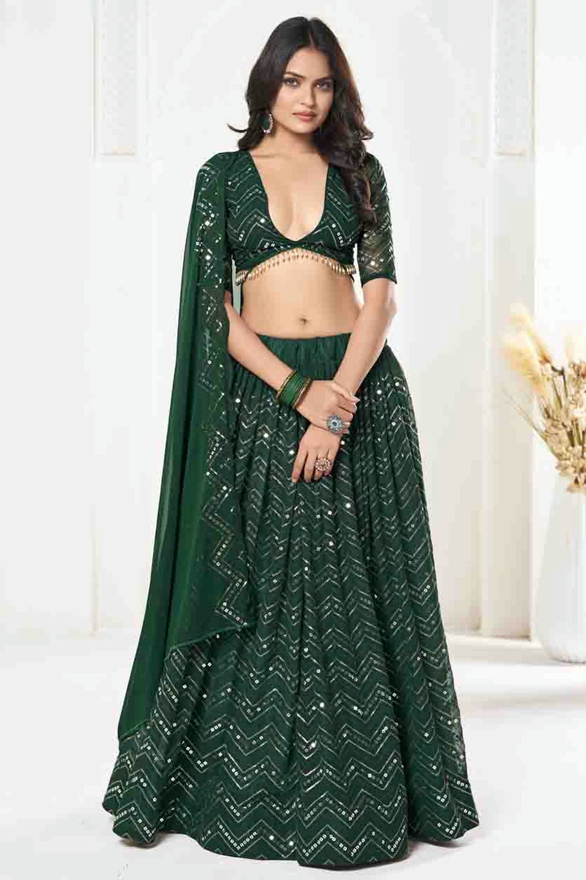 Green Colour Georgette Semi Stitched Lehenga Choli VSLC1170086