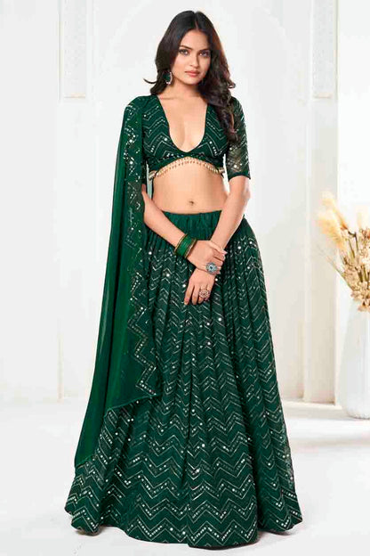 Green Colour Georgette Semi Stitched Lehenga Choli VSLC1170086