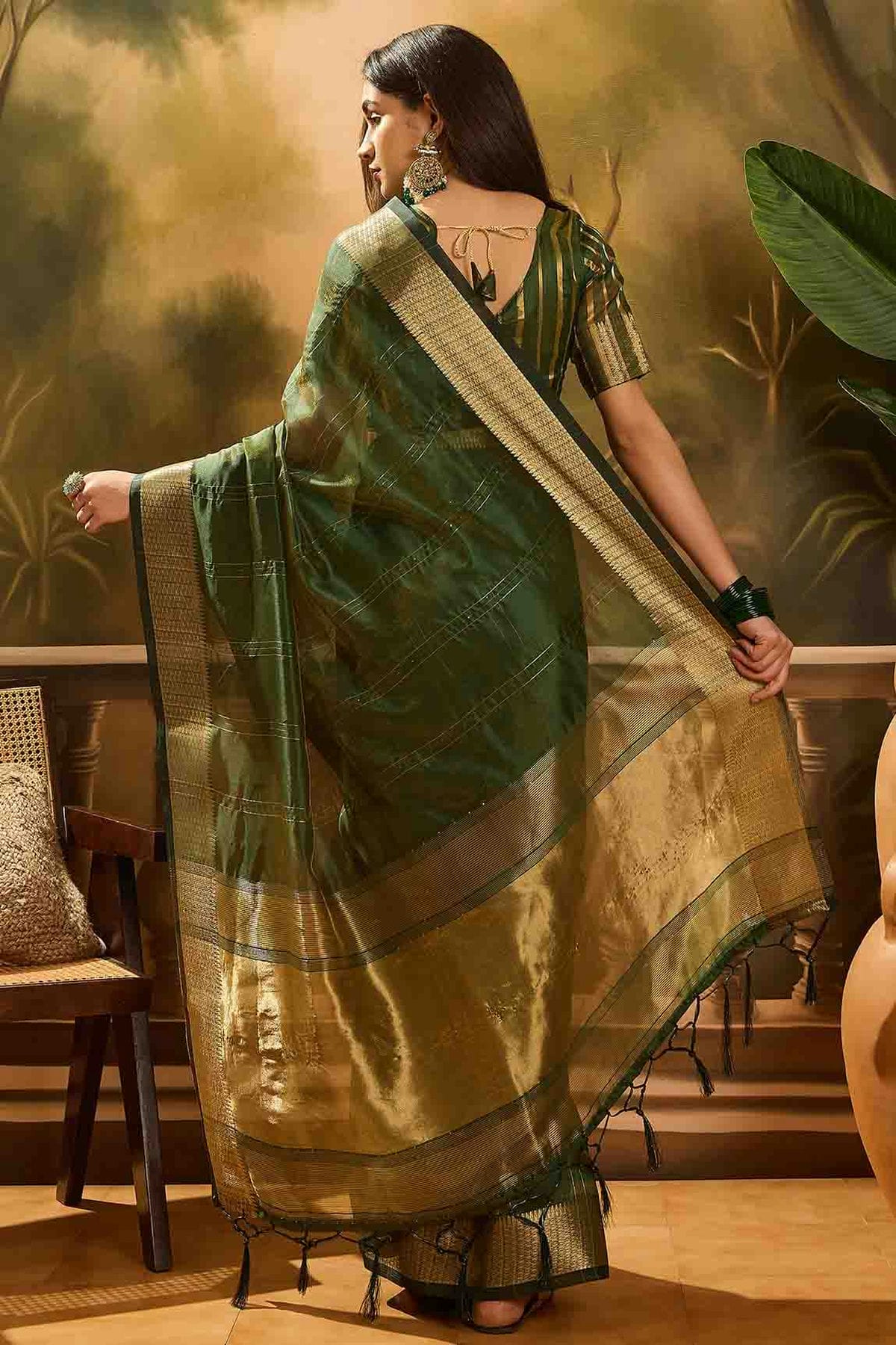 Green Colour Khadi Organza Traditional Saree VSSD1113874