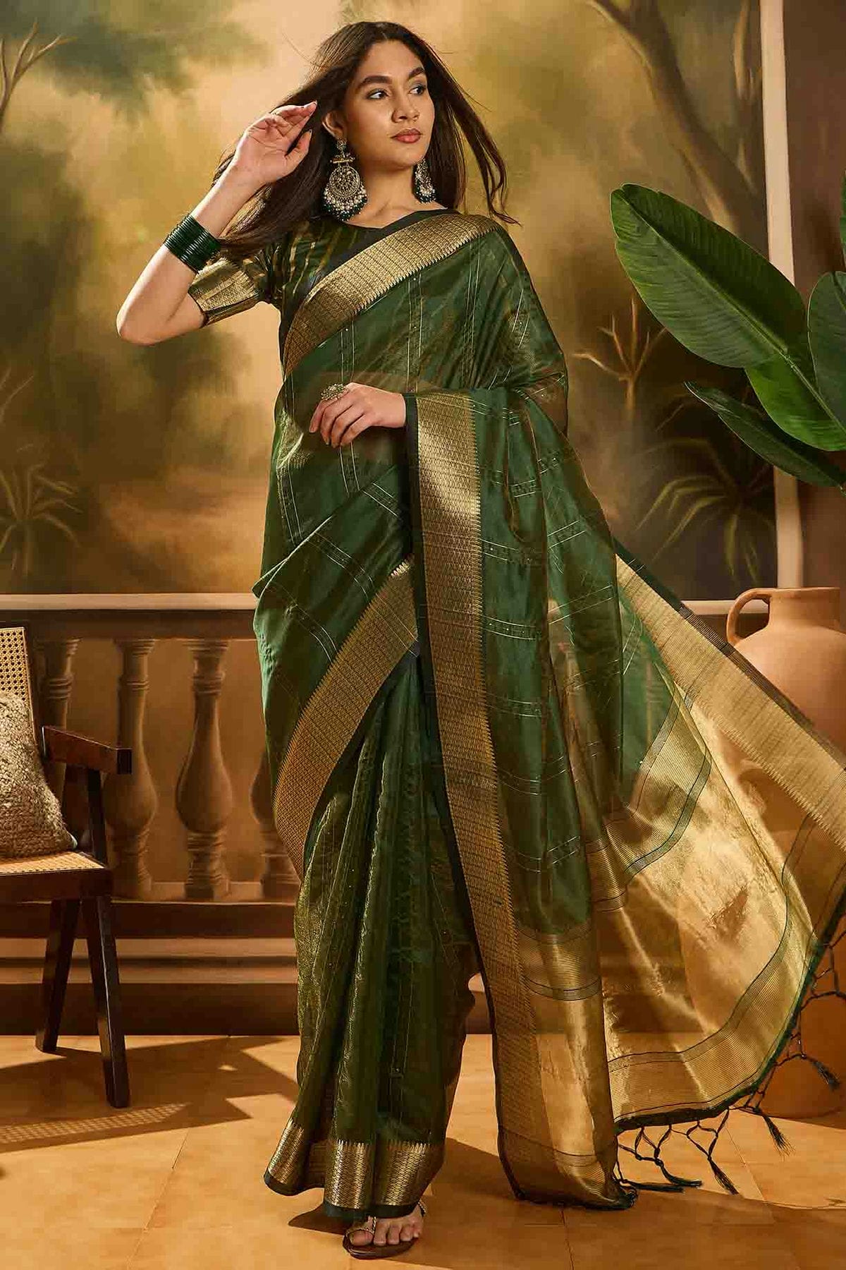 Green Colour Khadi Organza Traditional Saree VSSD1113874