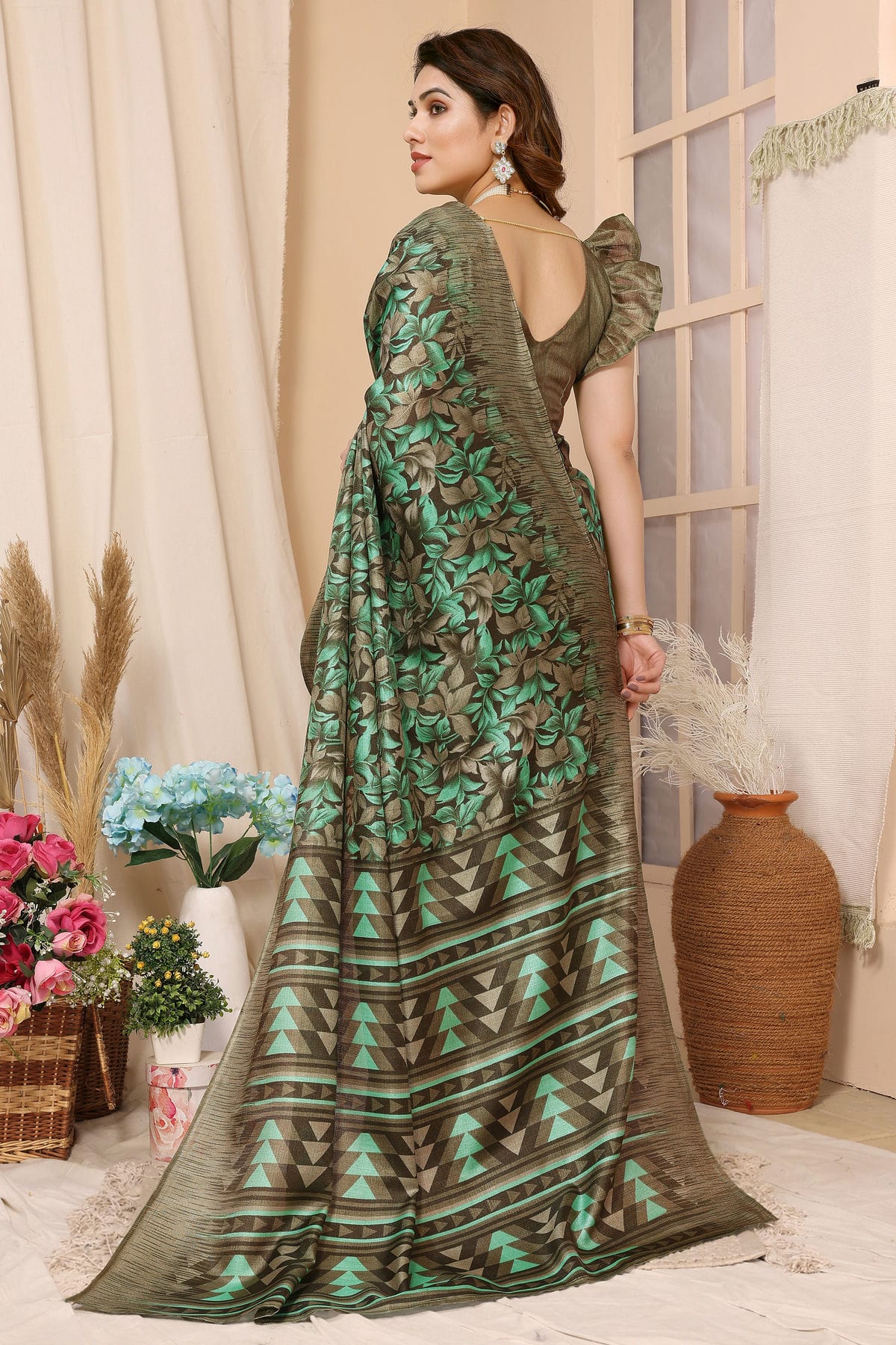 Green Colour Khadi Printed Saree VSSD1180095