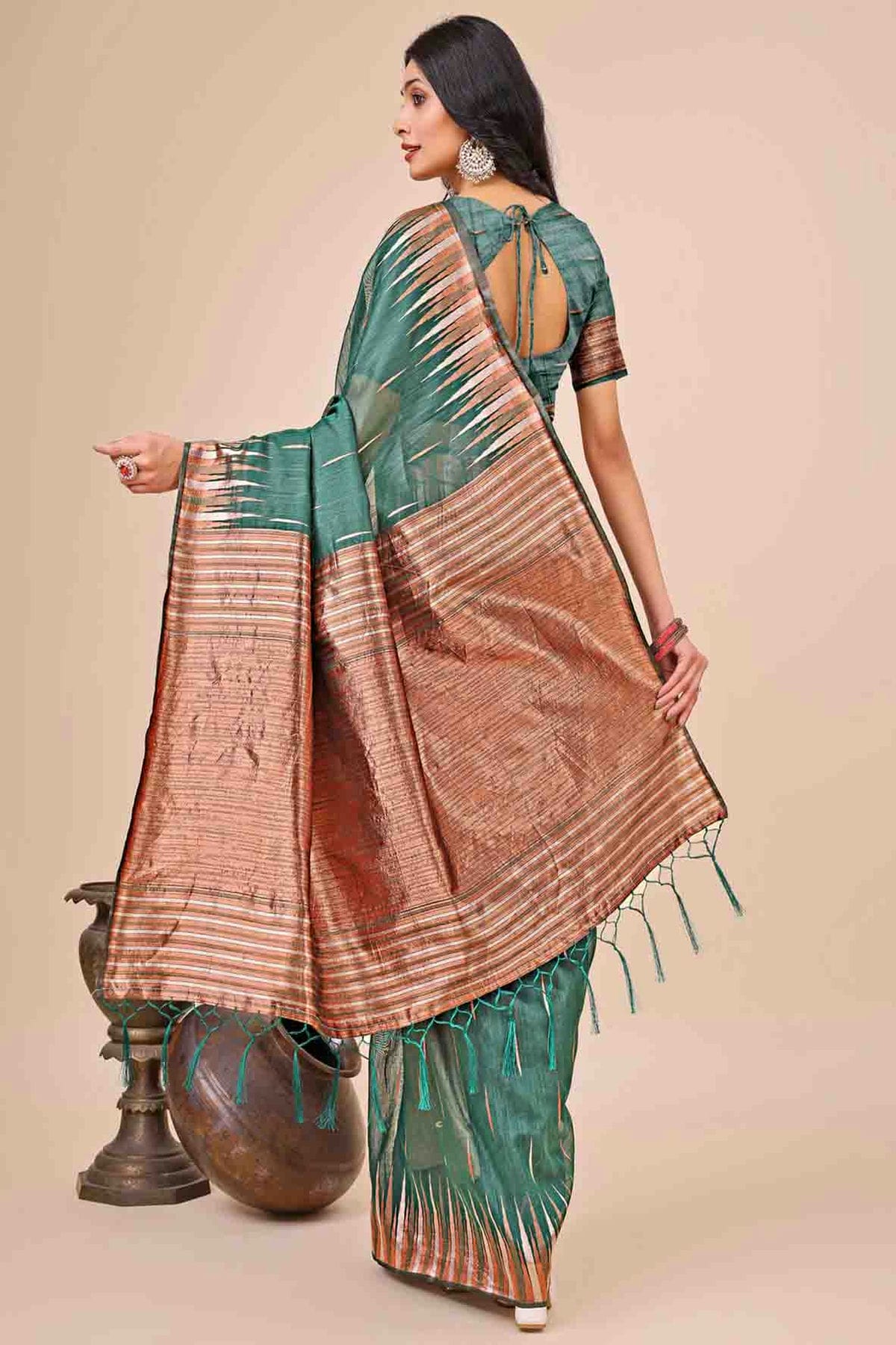 Green Colour Linen Cotton Woven Traditional Sarees VSSD1113780