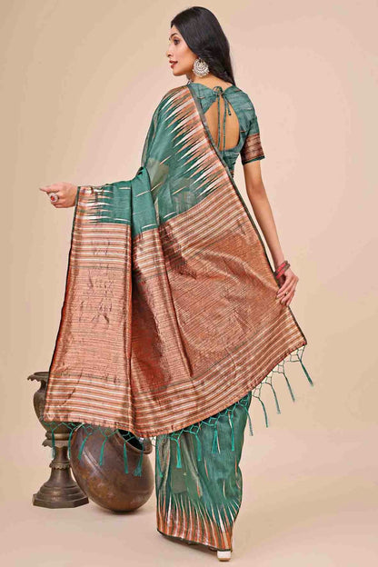 Green Colour Linen Cotton Woven Traditional Sarees VSSD1113780