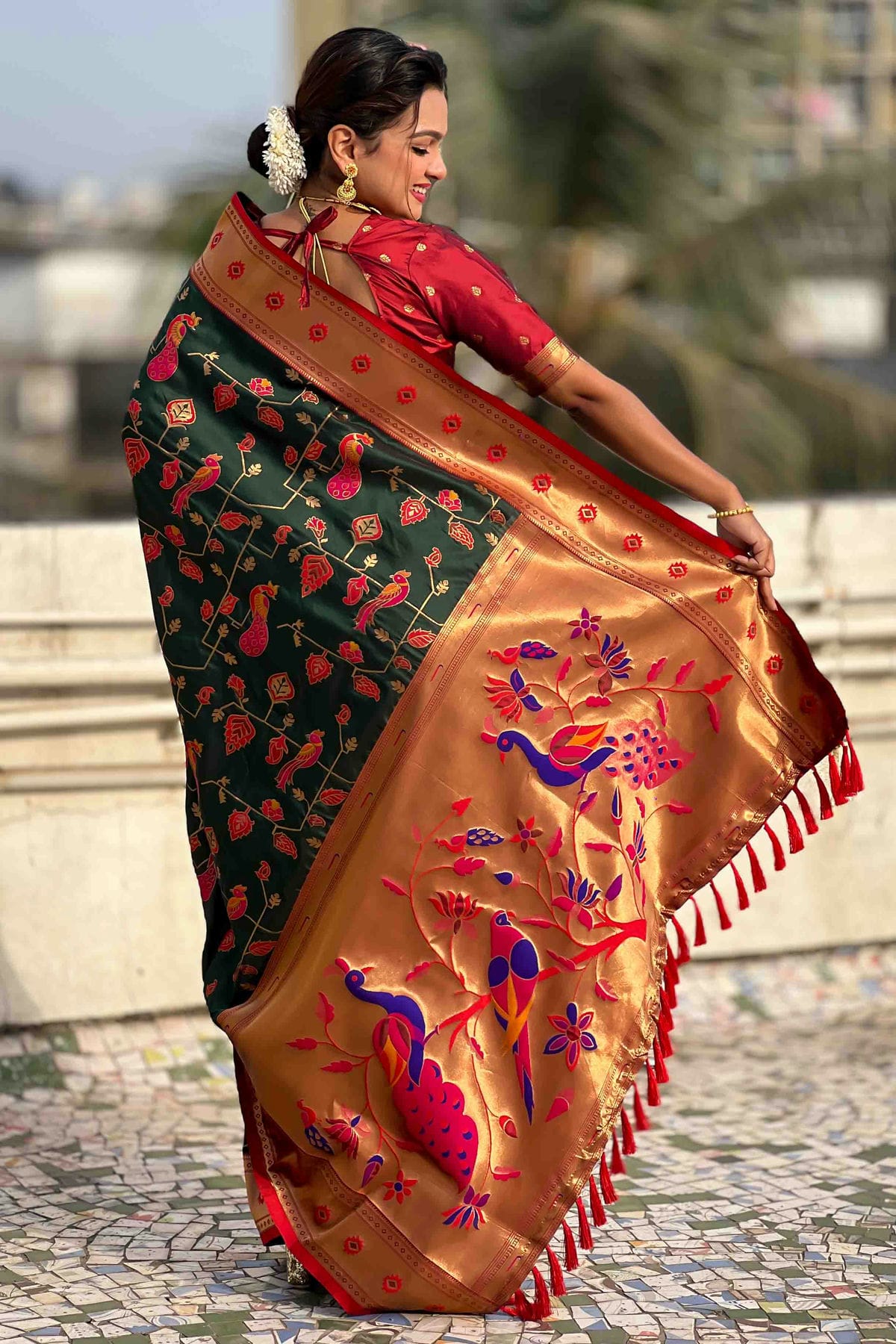 Green Colour Meenakari Work Soft Silk Paithani Sarees VSSD1113365