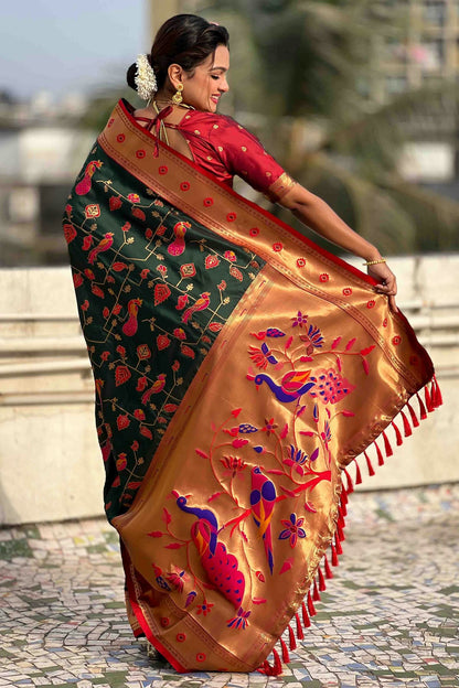 Green Colour Meenakari Work Soft Silk Paithani Sarees VSSD1113365