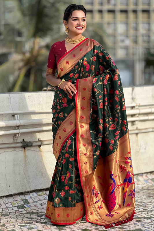 Green Colour Meenakari Work Soft Silk Paithani Sarees VSSD1113365