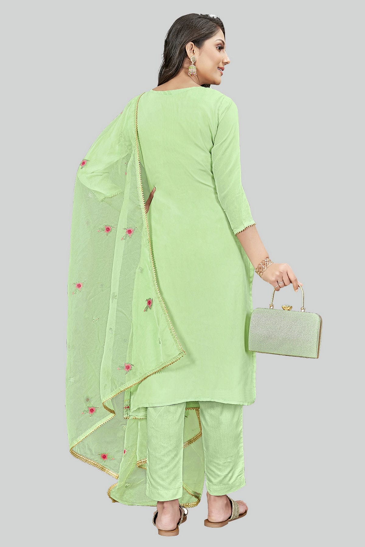 Green Colour Modal Silk Pant Style Suit VSSM1110641