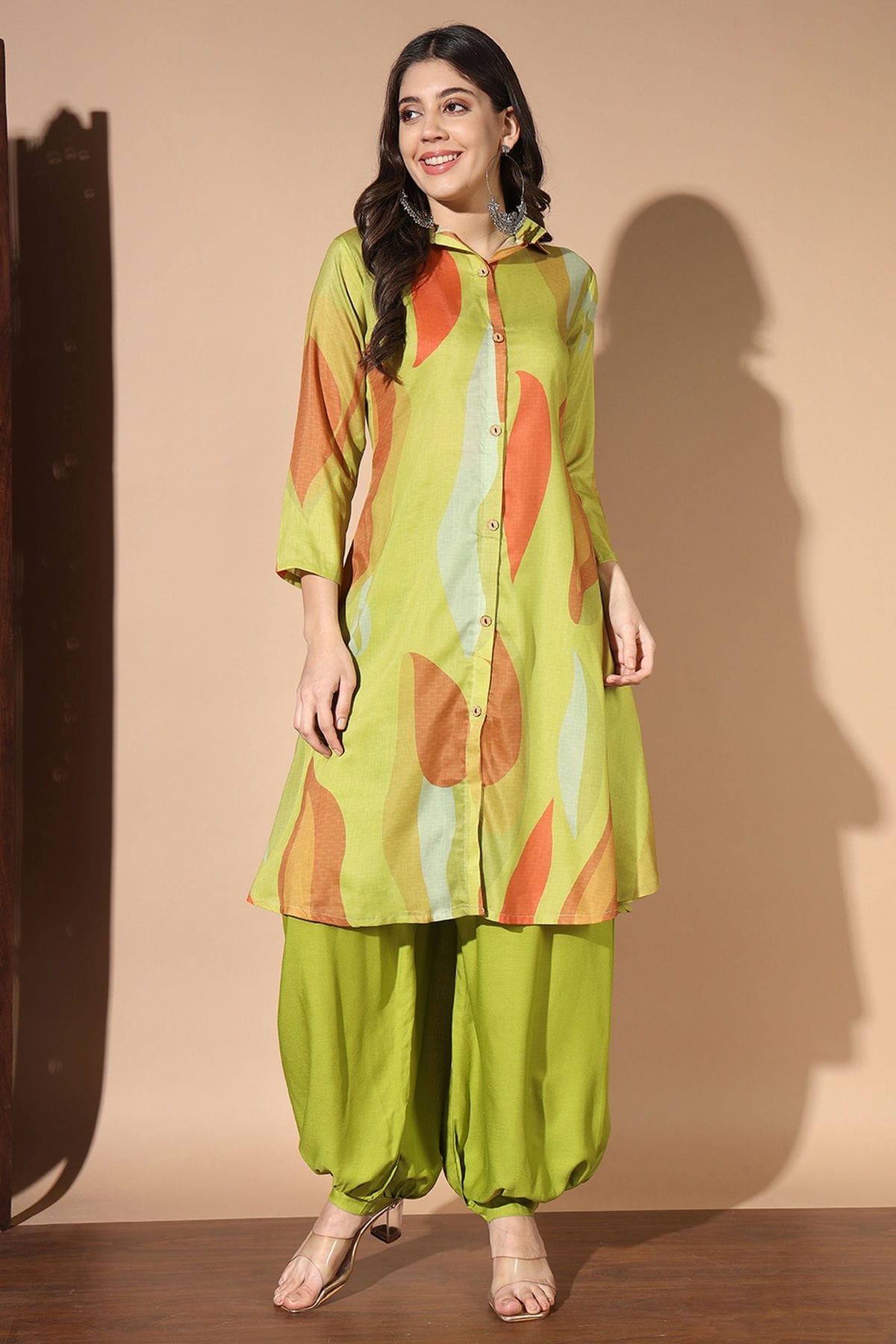 Green Colour Muslin Kurta And Pant Set