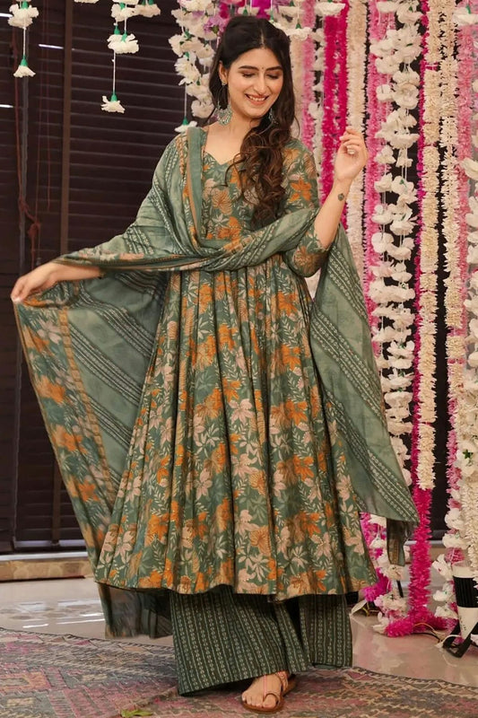 Green Colour Muslin Stitched Salwar Suit