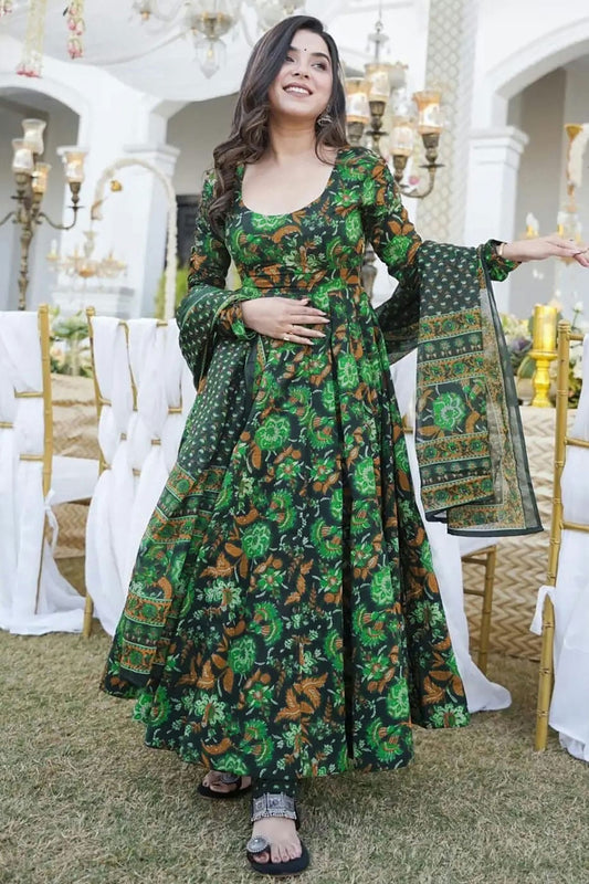 Green Colour Muslin Stitched Salwar Suit