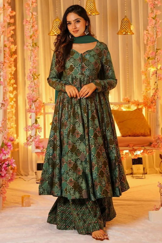 Green Colour Muslin Stitched Salwar Suit