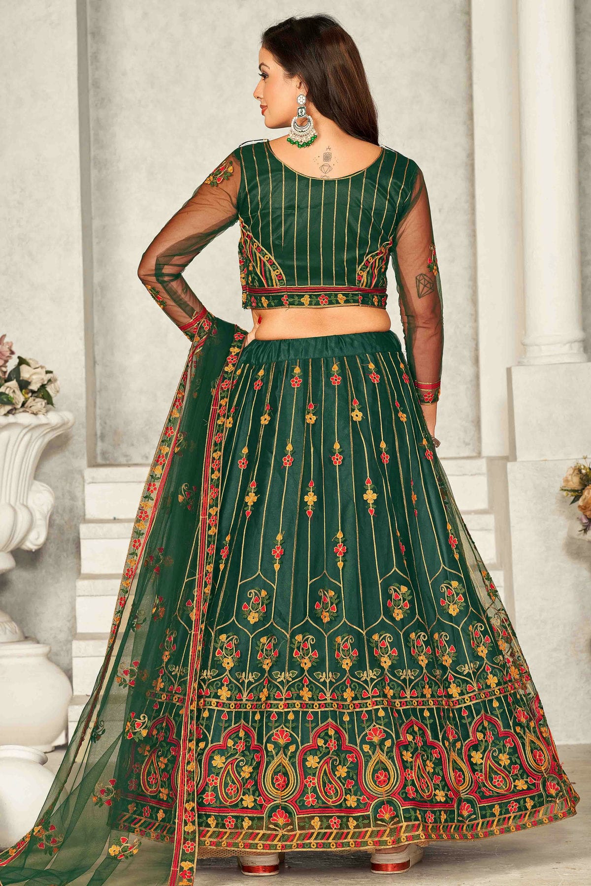 Green Colour Net Semi Stitched Lehenga Choli VSLC1170069