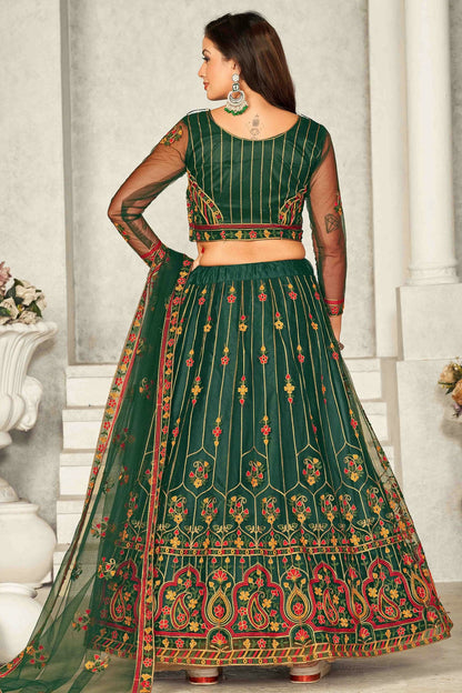 Green Colour Net Semi Stitched Lehenga Choli VSLC1170069